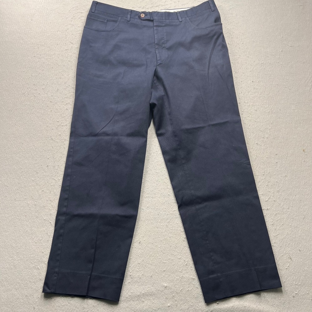 Canali Pantalone Mens 38‎ Navy Blue Cotton Stretch Straight Leg Trousers Italy